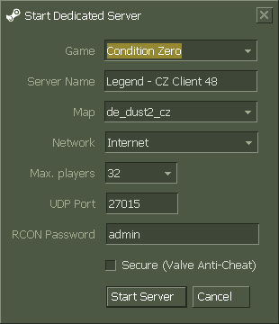 CS 1.6 Condition Zero HLDS Start Screen